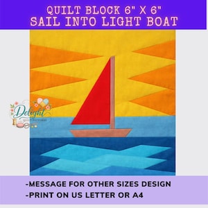 Sail Into Light Boat Quilt Pattern - 6" x 6" Paper Piecing Design Block