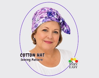 Cotton Bow Hat Sewing Pattern,  Chemo Cap, Non-Stretch Fabric, Hair Loss, Bad Hair Day
