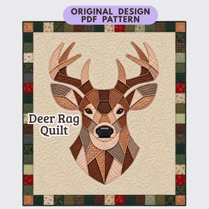 Deer Head Rag Quilt Pattern, Realistic Buck, Wildlife, Cabin Decor, Rustic Woodland Sewing | PDF