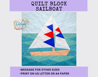 Segeln Sie in ein leichtes Boot Quilt Pattern - 12 "x 12" Papierstück Designblock