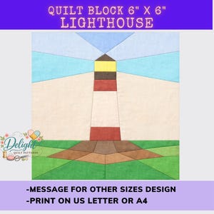 Lighthouse Quilt Pattern - 6" x 6" Paper Piecing Block