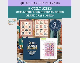 Planificador de acolchados - Diseña cualquier acolchado en 9 tamaños - Páginas de diseño para acolchados, con bordes festoneados y rectos.