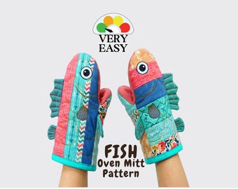 Fish Oven Mitt Sewing Pattern, Quilted Hot Pad, Fisherman Gift, Kitchen | PDF