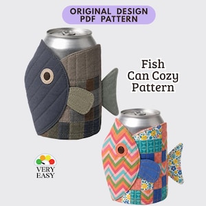 Fish Can Cozy Sewing Pattern, Drink Holder, Fishing Fisherman Gift, Easy Quilted Scrap Kitchen