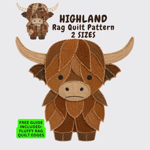 Highland Cow Rag Quilt Pattern, Shaggy Farmhouse Nursery Wall Animal Sewing (PDF)