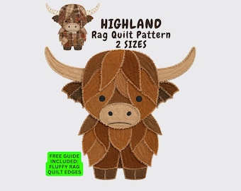 Highland Cow Rag Quilt Pattern, Shaggy Farmhouse Nursery Wall Animal Sewing (PDF)