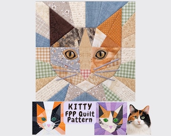 Cat Quilt Block Pattern, Foundation Paper Piecing FPP Pattern, Charming Colorful Scrap Friendly - PDF