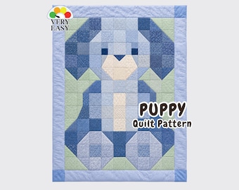 Puppy Quilt Pattern, Easy Baby Nursery Dog, Beginner Patchwork, 44 x 56 Quilt PDF