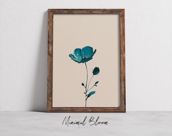Turquoise Poppy Illustration | Botanical Line Art | Floral Home Decor | Modern Plant Print | Nature-Inspired Digital Artwork