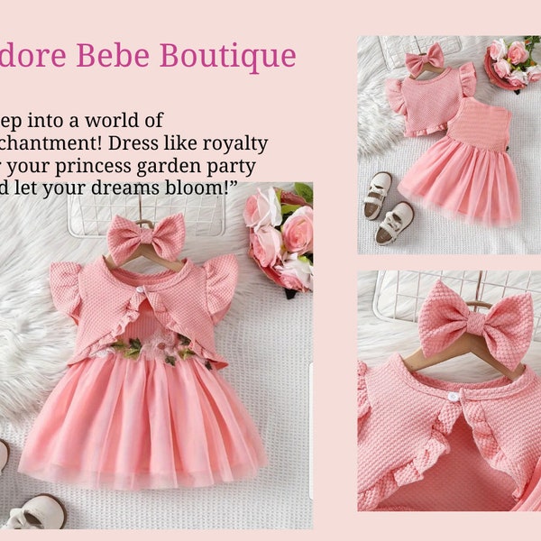 Cute Children dress with bow, birthday, baptism, wedding, flower girl.