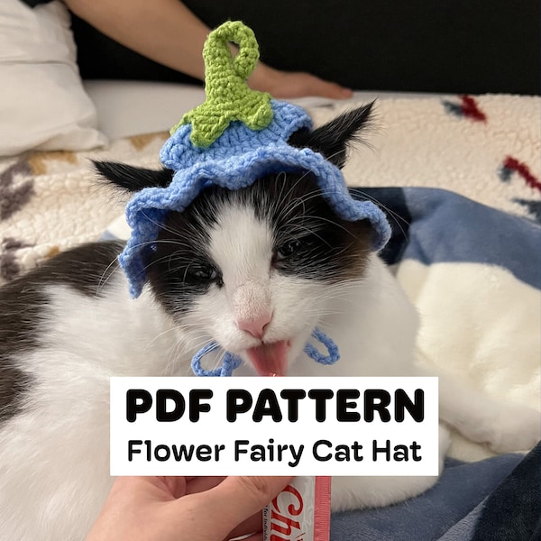 Crochet Pattern, Crochet Flower Fairy Cat Hat (PDF File), Flower Pet Hat Crochet Pattern, Cat Clothes