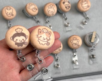 Bakery Animals Plush Cookie Badge Reel, Cute Handmade Soft and Squishy Cookie Biscuit Retractable Badge ID Holder