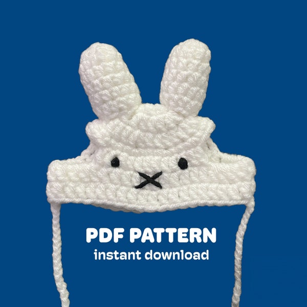 White Bunny Crochet Pattern, White Bunny Rabbit Crochet Cat Hat for Cats and Small Dogs (PDF file), Cute Rabbit Beanie Crochet