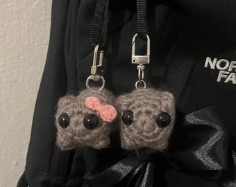 Sad Hamster Couple Keychain, Crochet Sad Hamster Magnetic Keychain, Mini Hamster Keychain, Hamster from Tiktok Meme, Cute Coquette Hamster