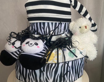 Black & White Two Tier Nappy Cake, Diaper cake, baby shower, maternity gift