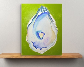 Oyster Shell Original Painting, Acrylic Paint, Canvas, Watercolor, 10X8