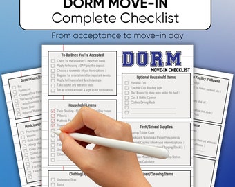College Dorm Move-In Checklist, University Planner, School Spirit Aesthetic