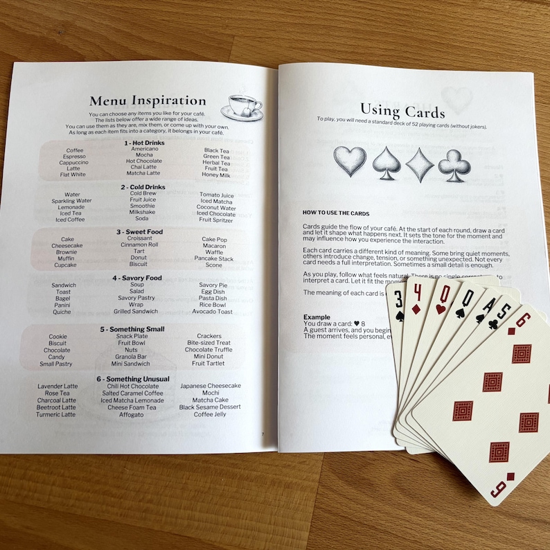 Visitors and order system in a printable café roleplaying game