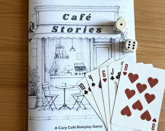 Cozy Café Journaling Game, Printable Solo RPG with Cards & Dice, Creative Writing and Storytelling Game, Relaxing Screen-Free Activity