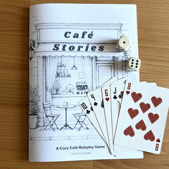 Cozy Café Journaling Game, Printable Solo RPG with Cards & Dice, Creative Writing and Storytelling Game, Relaxing Screen-Free Activity