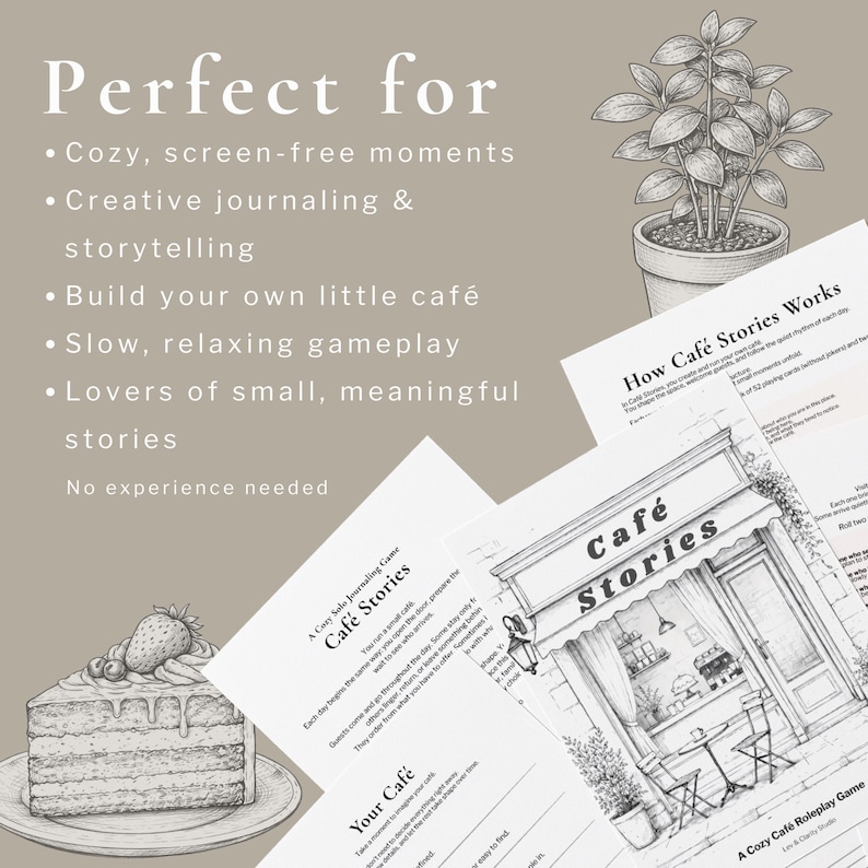 Perfect for cozy journaling, creative writing, and relaxing solo gameplay