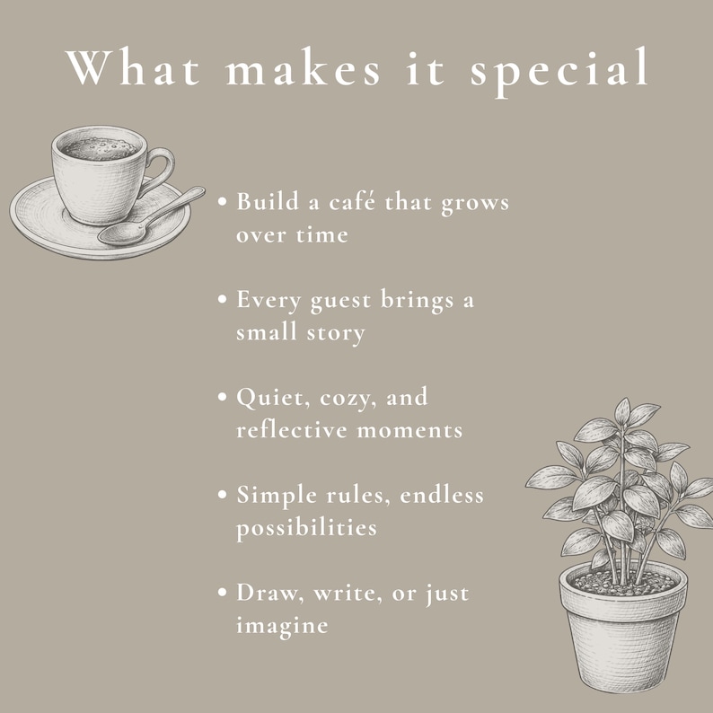Features of a cozy café journaling game with relaxing and creative gameplay