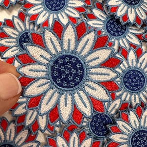 Embroidered Patriotic Flower Patch: Red, White & Blue USA Applique