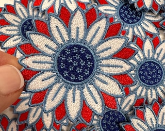 Embroidered Patriotic Flower Patch: Red, White & Blue USA Applique