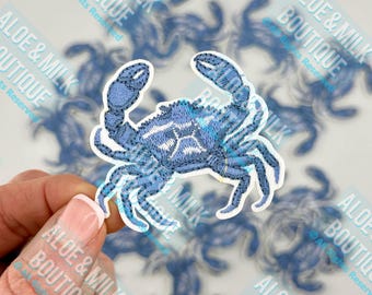Blue Crab Embroidered Iron-On Patch: Beach Theme