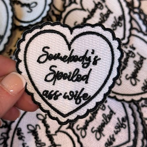 Spoiled Wife Heart Patch: Embroidered Iron-On Applique (7cm x 6.5cm)