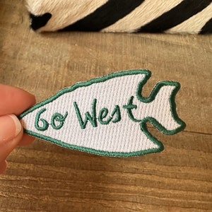 Go West Embroidered Iron-On Patch: Arrowhead Design (8x4cm)