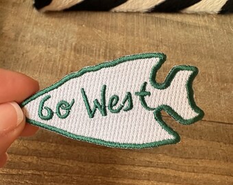 Go West Embroidered Iron-On Patch: Arrowhead Design (8x4cm)