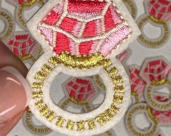 Pink Diamond Ring Patch: Embroidered Sparkle Iron-On