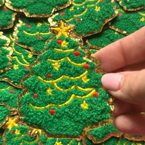 Christmas Tree Patch, Chenille Iron on patch, Glitter border patch, Iron On patch, Hat Patch, Christmas patch