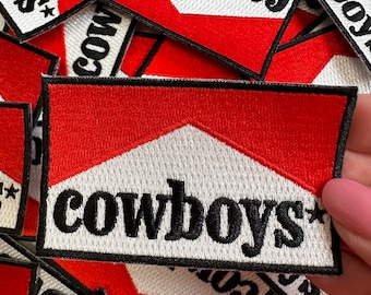 Red Cowboys Embroidered Iron-On Hat Patch: Western Style