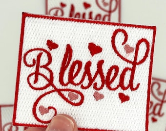 Blessed Embroidered Patch: Christian Faith, Iron On (8cm x 6.6cm)