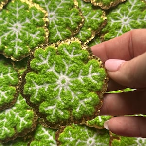 Christmas Green Chenille Snowflake Patch with Glitter Border