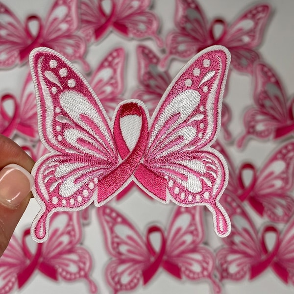 Breast Cancer Awareness Butterfly Patch: Pink Ribbon Embroidery (7.5cm)