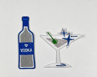 Martini & Vodka Embroidered Iron-On Patch Set