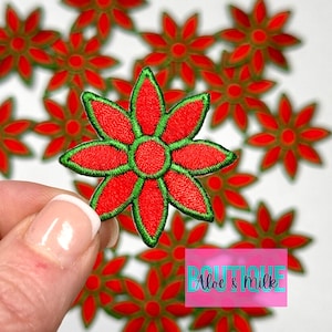 Embroidered Poinsettia Patch: Vintage Christmas Flower Applique