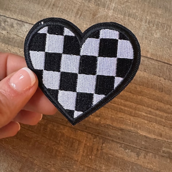 Checkerboard Heart Patch, Black and White Heart Patch, Heart Patch