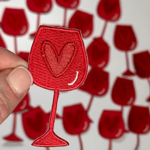 Embroidered Wine Glass Patch: Iron-On Applique (3.4cm x 7cm)