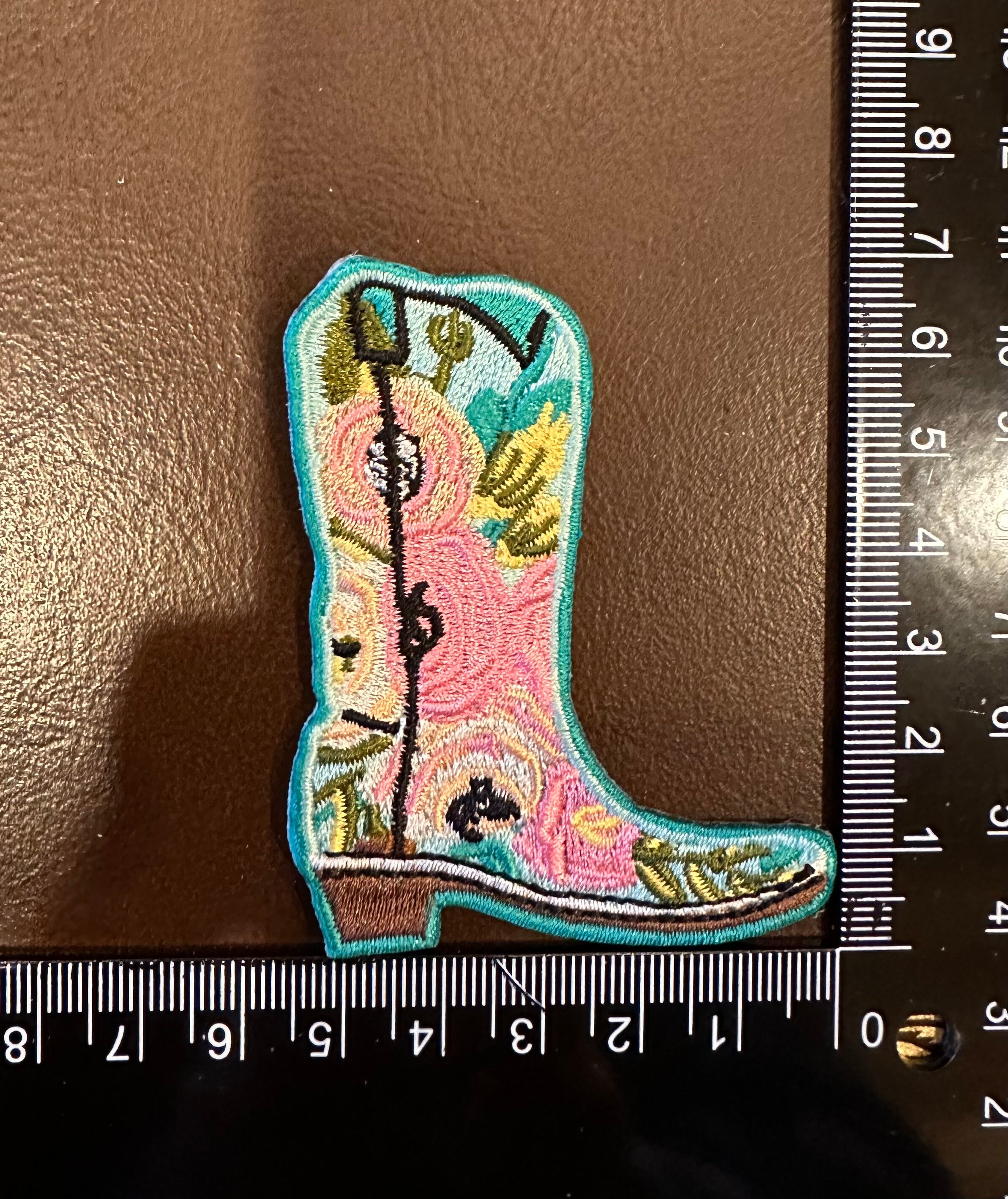 Floral Cowboy Boot Patch: Embroidered Iron-on Cowgirl Applique - Etsy