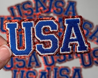 USA Glitter Patch: Patriotic Iron-On Applique (8cm x 3.7cm)