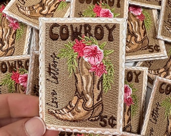 Love Letters Cowboy Boot Embroidered Patch, Western Stamp