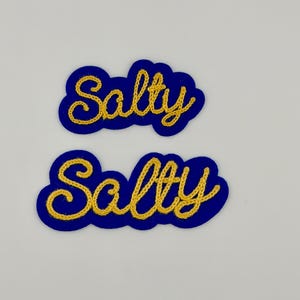 Salty Chainstitch Iron-On Patch: Blue Felt, Yellow Stitching