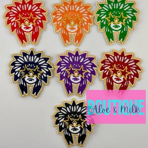 Mascot Chief patch, mascot patches, indians, indian patches, indian mascot, team patches, sports patch, football patches, cheer patches
