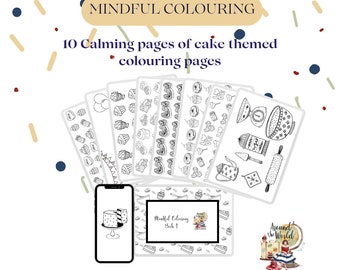Mindful colouring pages - Cake edition! 10 printable colouring pages, digital download