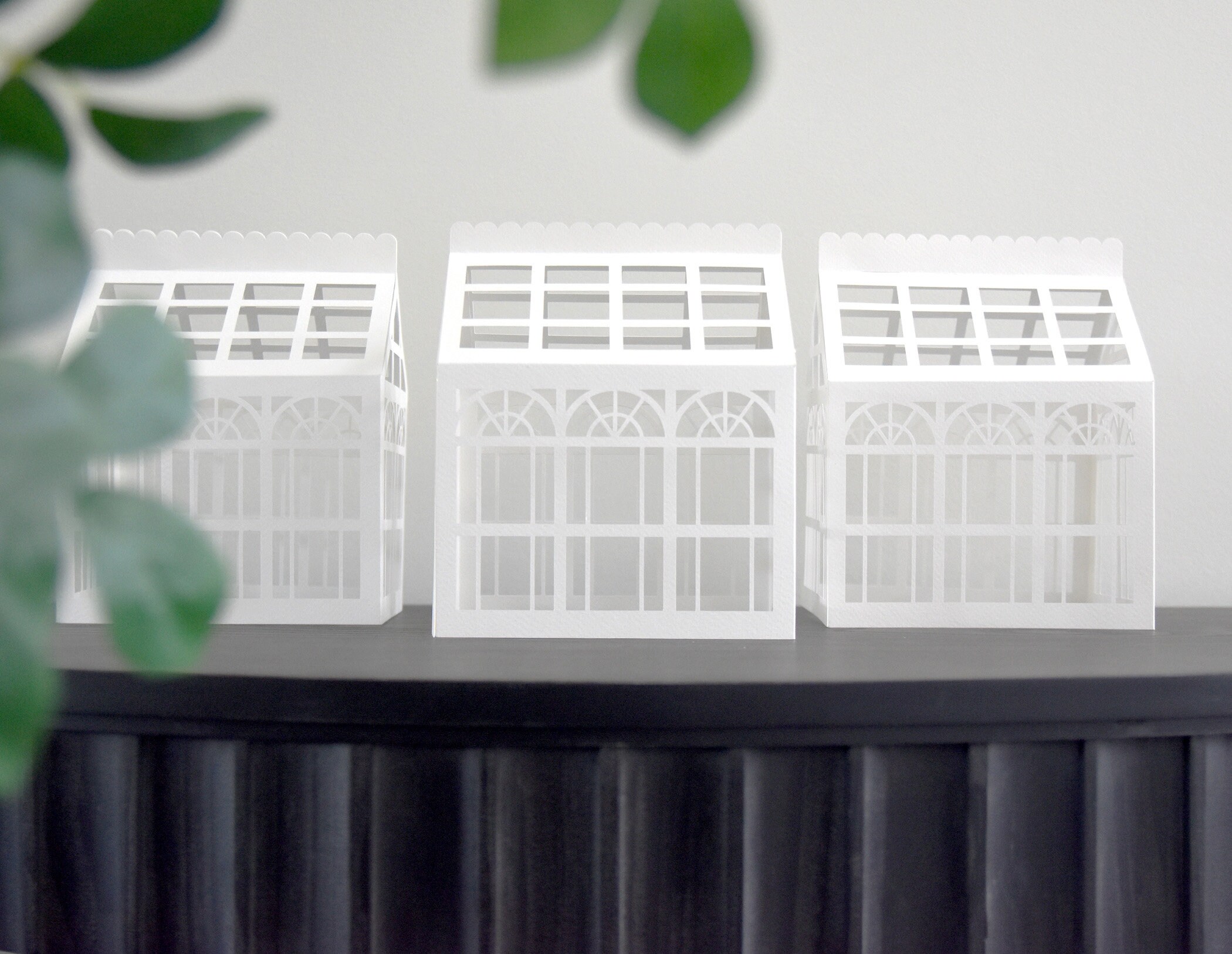 Paper Greenhouse Set of 3 Wedding Centerpiece Garden or Tea Party Decor Ships Flat Easy Peel Stick Assembly Heavy Paper