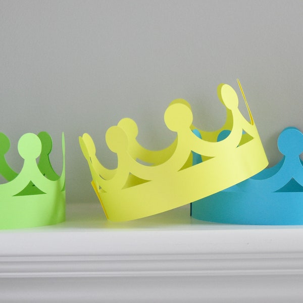 King Crown | Paper Birthday Party Hat or Favor / Set of 10 / Adjustable 12" - 20" Circumference / Neon Kid Craft / Royal Prince Princess